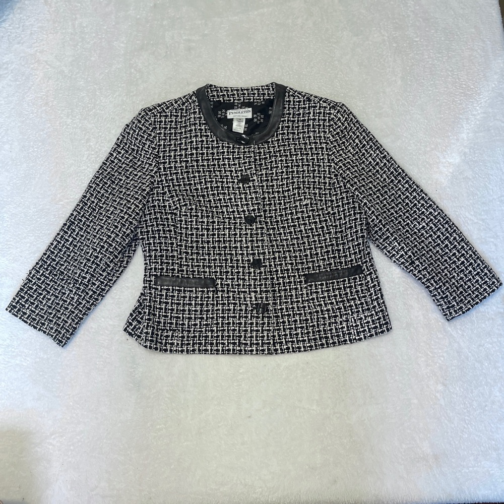 Pendleton Houndstooth Tweed Collarless Mod Preppy… - image 8